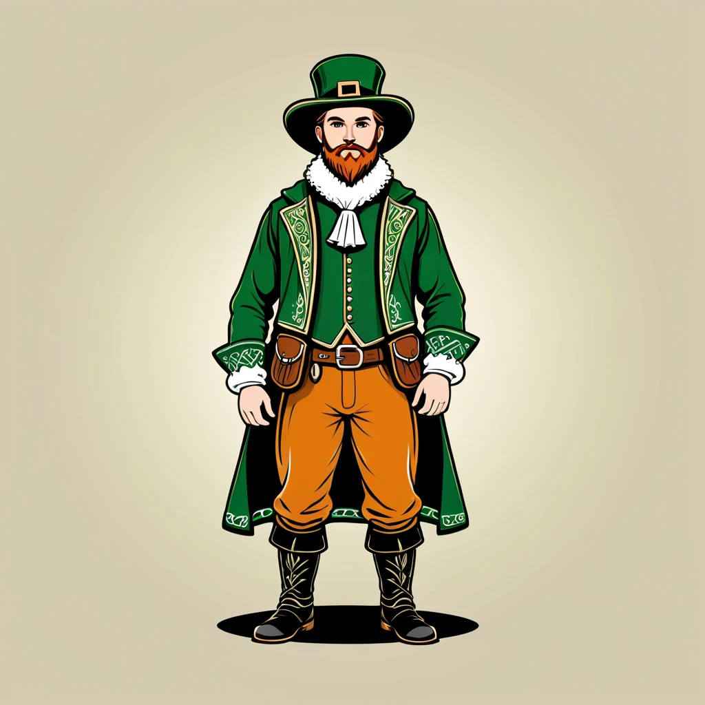 man in irish folk outfit, vector graphics, strong contours
