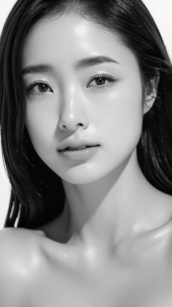 (best quality,ultra-detailed,realistic),(monoclonal portraits),(black and white:1.7),(soft lighting),(Japanese beautiful face),(detailed facial features),(white background),(line drawing),anatomy correct,completely naked,perfect nude,undressed,insanely gleaming face,insanely shiny skin