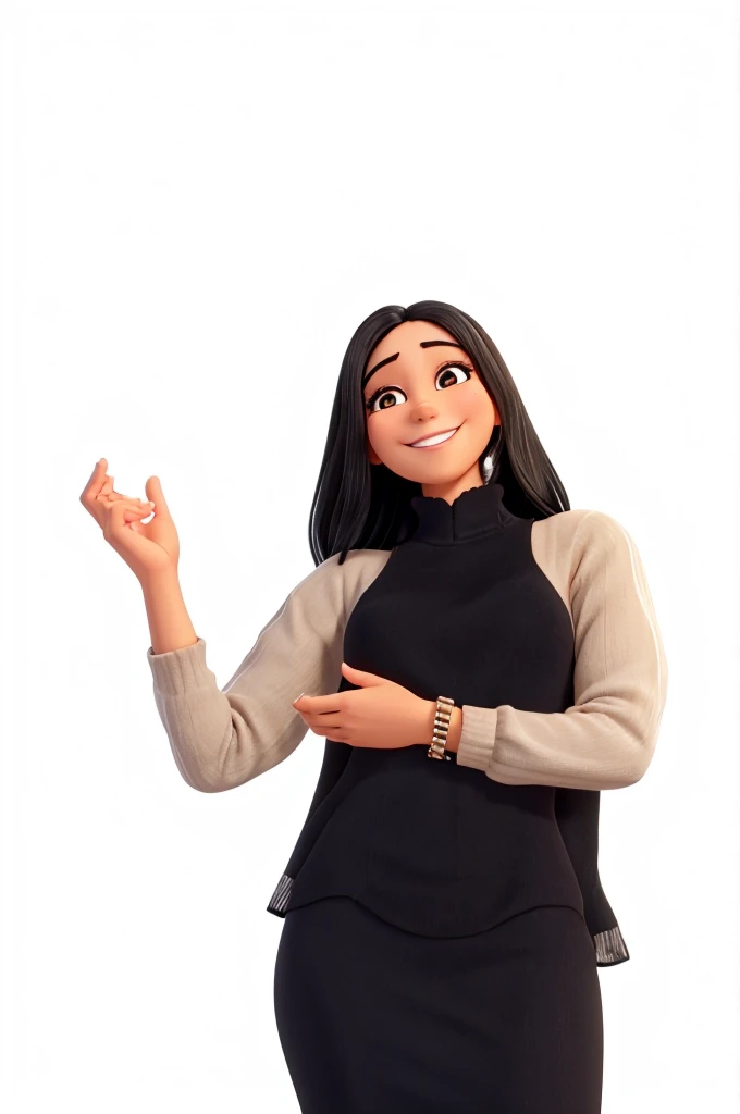 a smilling woman, black hair