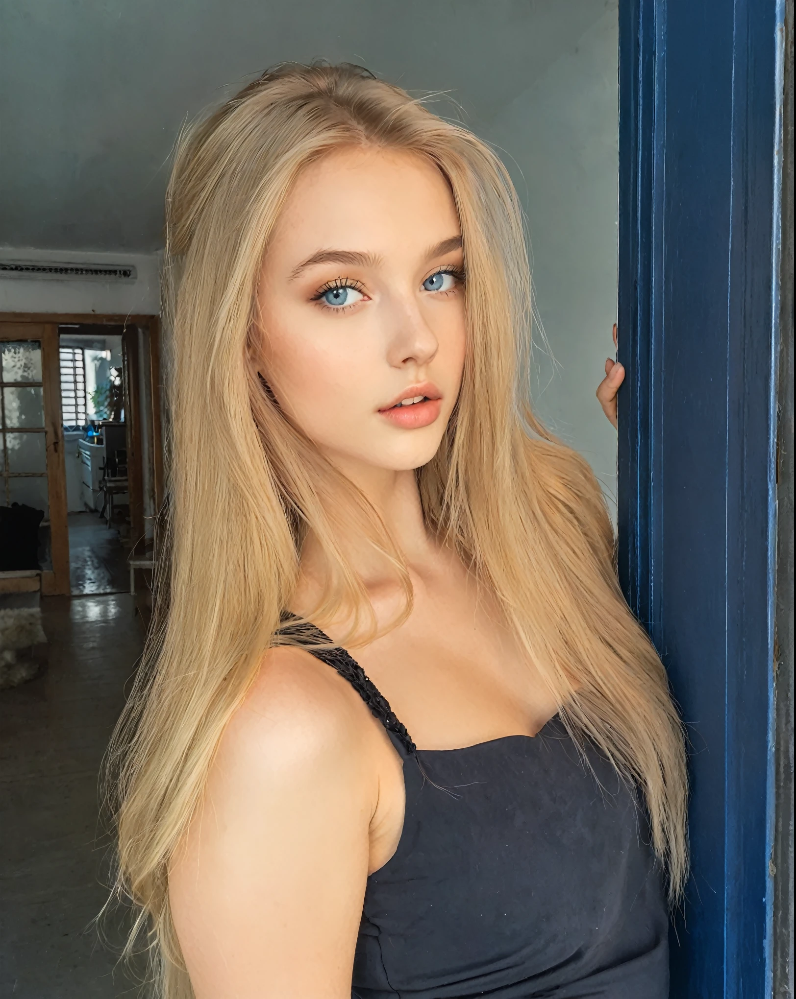 blonde woman with long hair leaning on a blue door, Portrait Sophie Mudd, Yelena Belova, 18 years, Dasha Taran, russian bride, beautiful young model, 19 year old girl, Anna Nikonova aka Newmilky, Angelina Stroganova, long blonde hair and big eyes, Anastasia Ovchinnikova, angelablanca