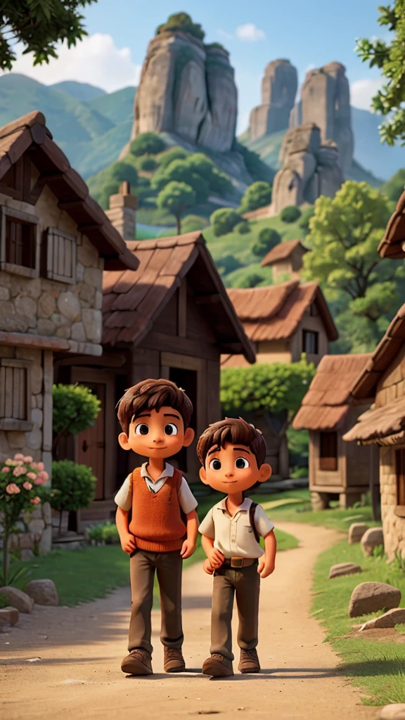 In a small village, two inseparable friends, Miguel and Lucas, used to go for a walk by the nearby river. One day, I found a shiny stone that we decided to keep as a symbol of their friendship
