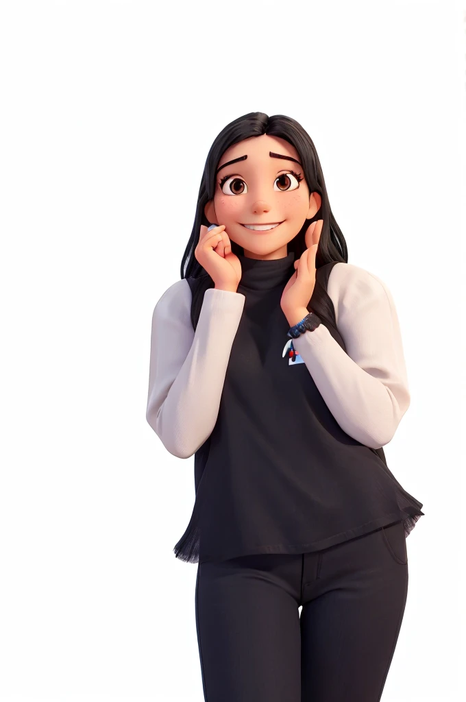 a smilling woman, black hair