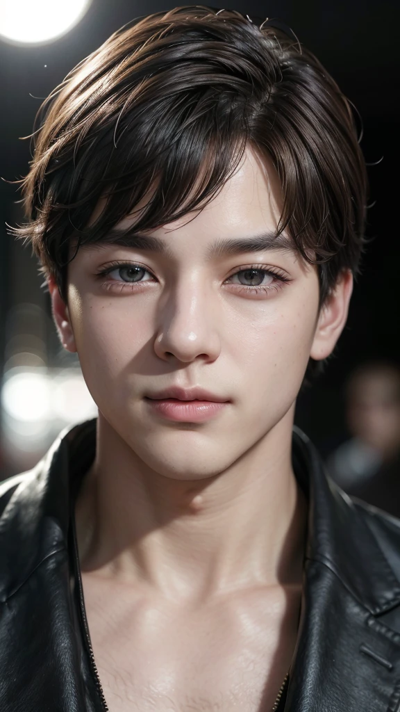 a beautiful young man, Jeon Jungkook, detailed portrait, beautiful detailed eyes, detailed nose and lips, flawless skin, mesmerizing gaze, warm smile, perfect facial features, stylish haircut, fashionable outfit, dynamic pose, cinematic lighting, vibrant colors, dramatic shadows, hyper-realistic, cinematic, digital art, intricate details, photorealistic, 8k, high quality