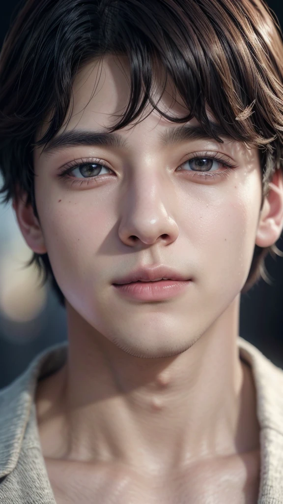 a beautiful young man, Jeon Jungkook, detailed portrait, beautiful detailed eyes, detailed nose and lips, flawless skin, mesmerizing gaze, warm smile, perfect facial features, stylish haircut, fashionable outfit, dynamic pose, cinematic lighting, vibrant colors, dramatic shadows, hyper-realistic, cinematic, digital art, intricate details, photorealistic, 8k, high quality
