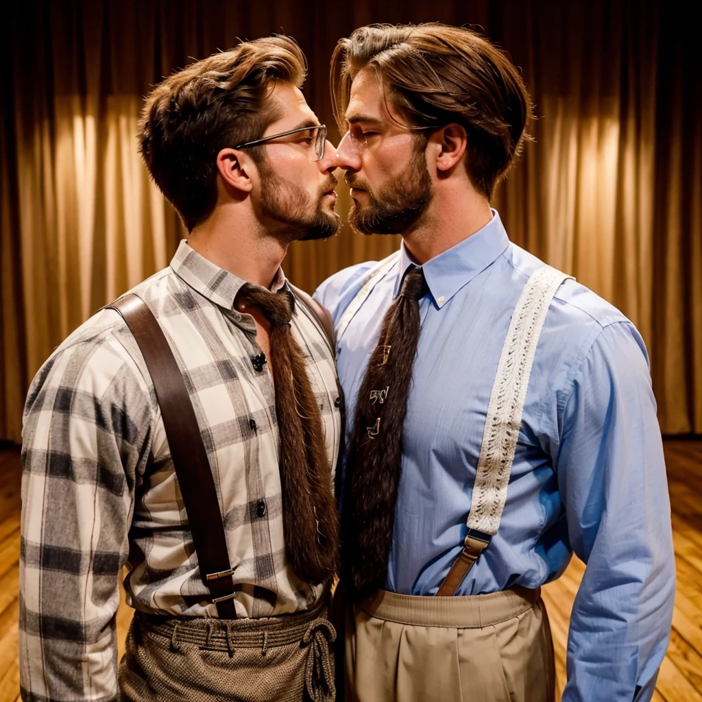 Two Dudes in suits as they transform into extremely hairy furry sweaty Warrior Viking. Himbo Enormous Boobies Pecs. Enormous Long ???? Bulging in His short shorts