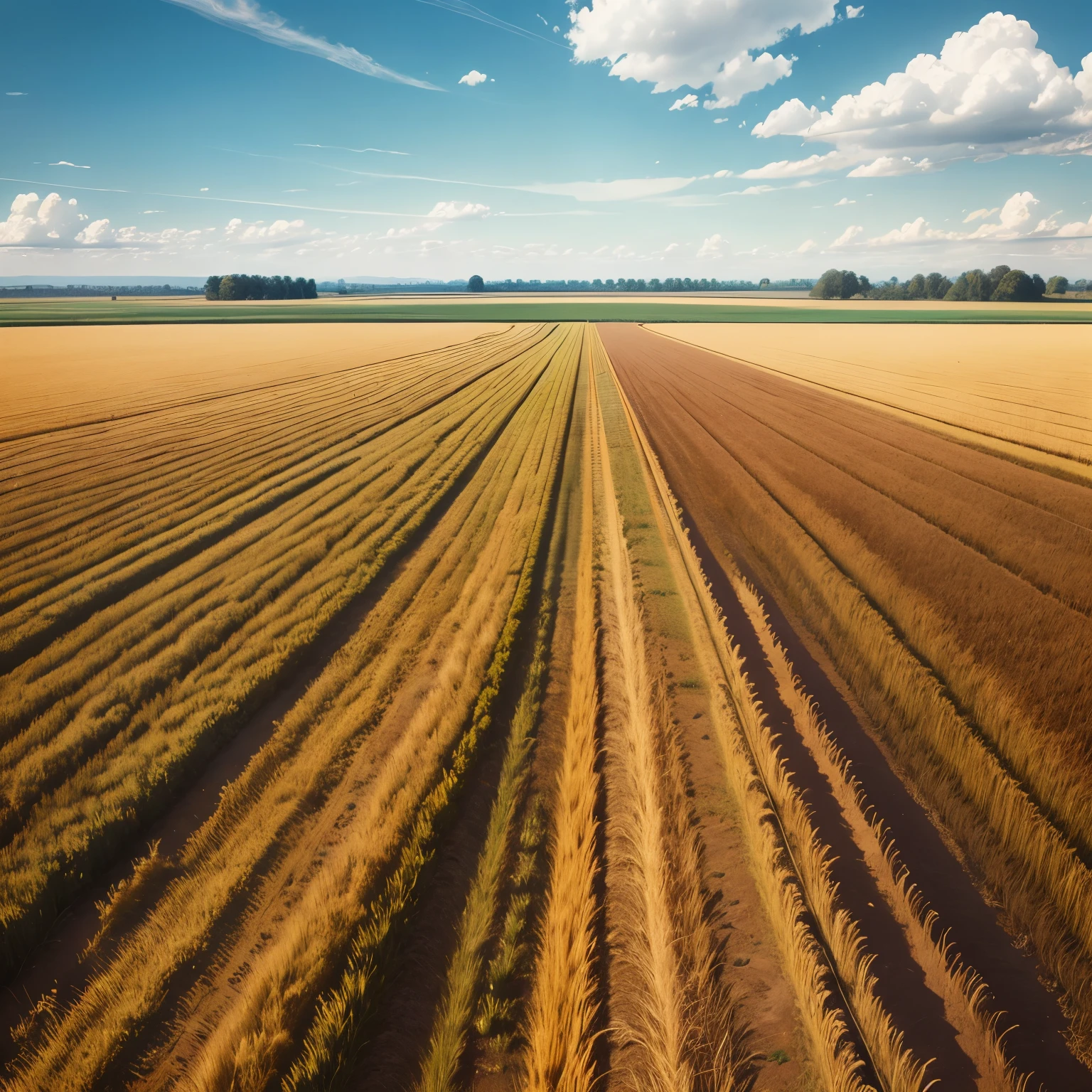 A vast wheat plantation ,sunny day ,few clouds
