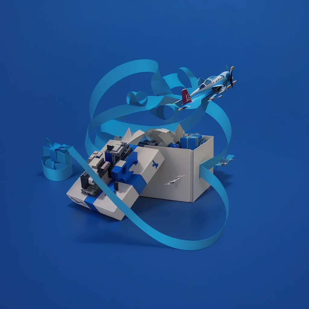 there is a small airplane flying over a gift box, 3 d illutration, 3 d illustration, 3d illustration, inspired by Chris LaBrooy, intricate 3 d illustration, 3 d epic illustrations, behance 3d, sergey zabelin, 3d matte illustration, 3d minimalistic art, trend on behance 3d art