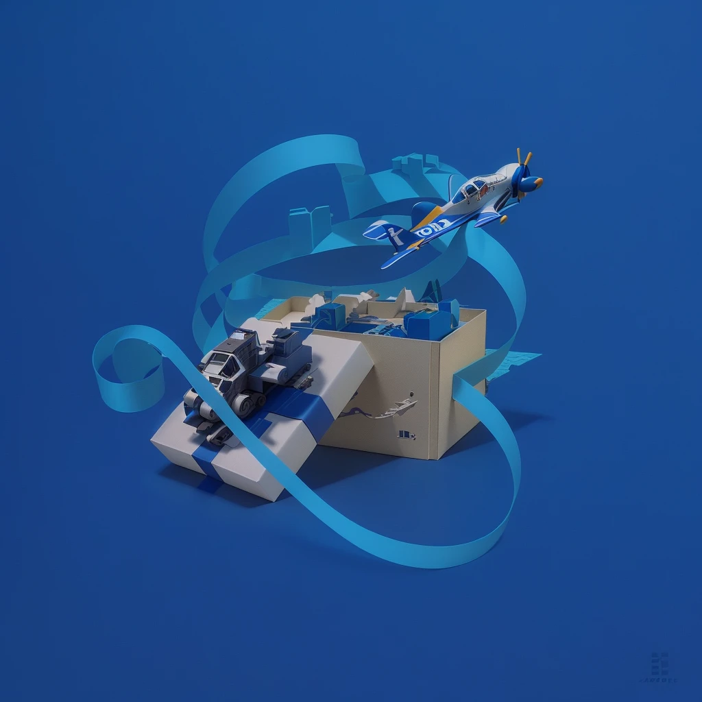 there is a small airplane flying over a gift box, 3 d illutration, 3 d illustration, 3d illustration, inspired by Chris LaBrooy, intricate 3 d illustration, 3 d epic illustrations, behance 3d, sergey zabelin, 3d matte illustration, 3d minimalistic art, trend on behance 3d art