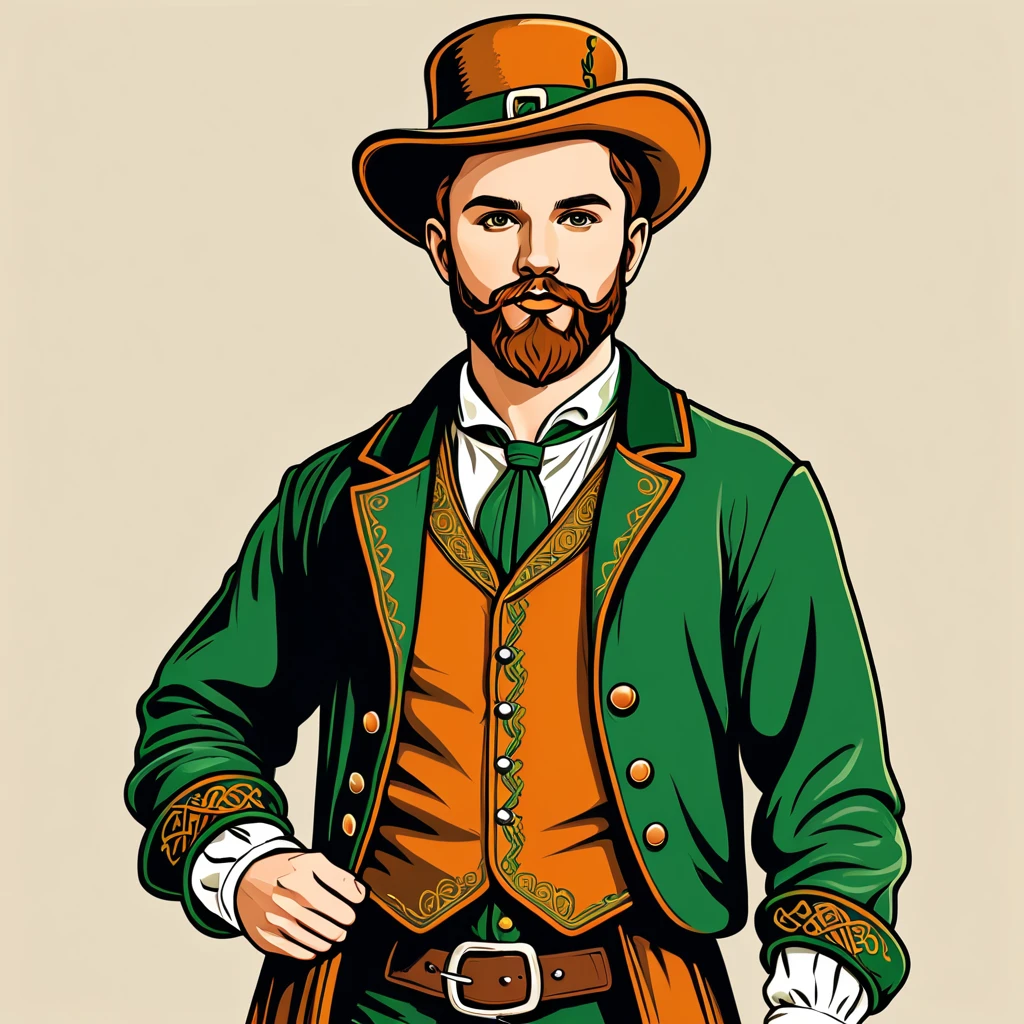 man in irish folk outfit, vector graphics, strong contours