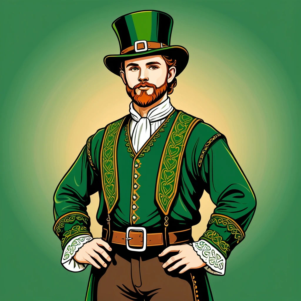 man in irish folk outfit, vector graphics, strong contours