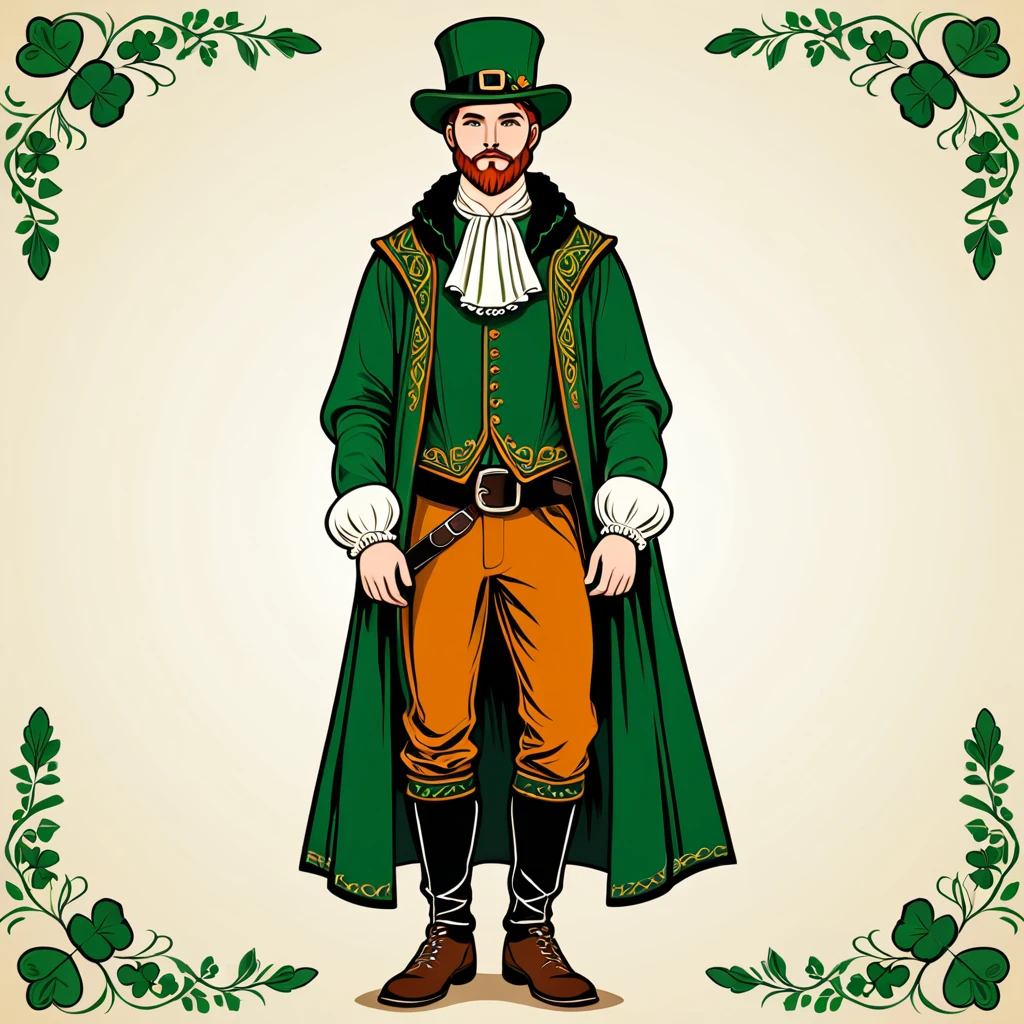 man in irish folk outfit, vector graphics, strong contours