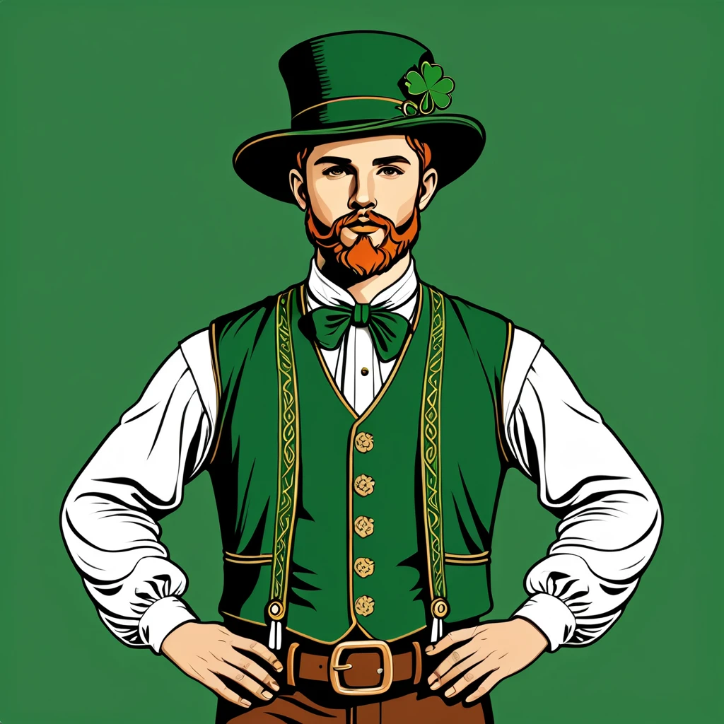 man in irish folk outfit, vector graphics, strong contours