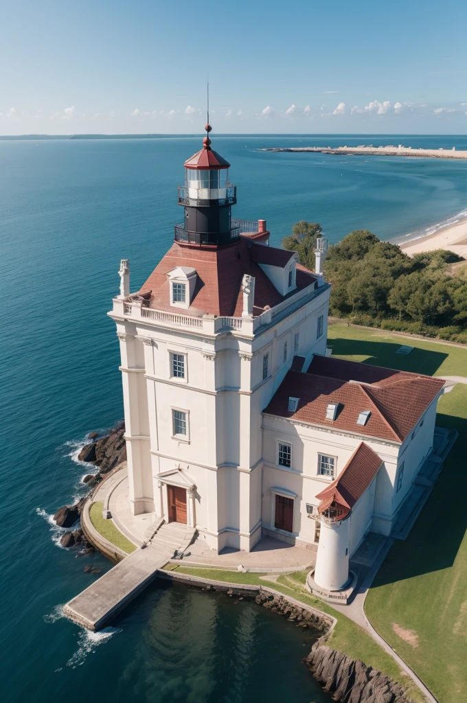 A building with a large lighthouse