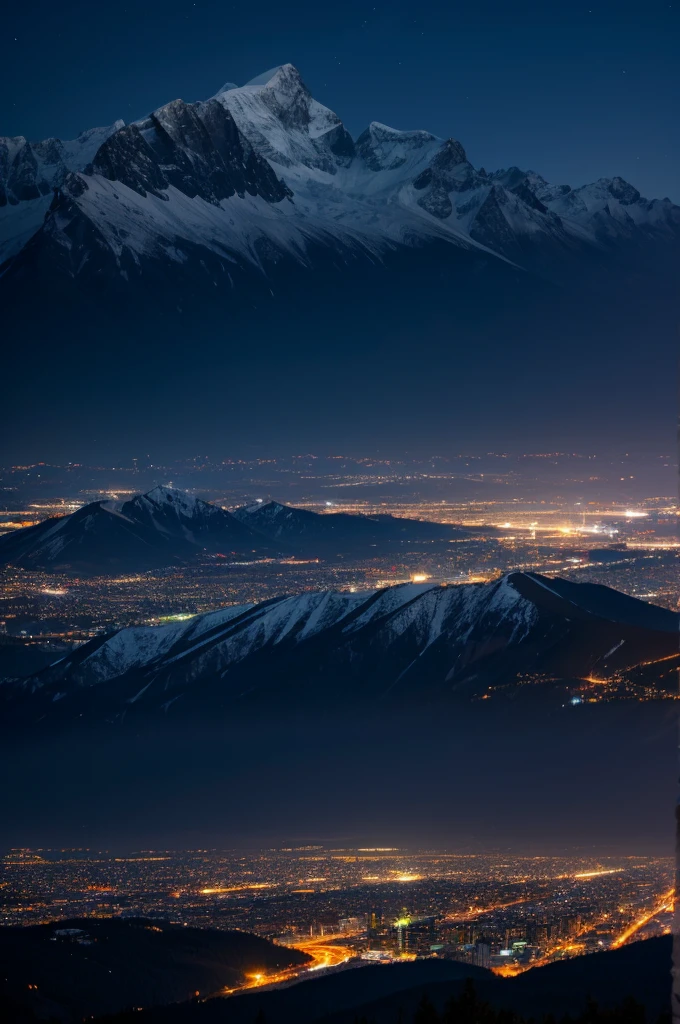 Beautiful mountain at night with the city lit up below