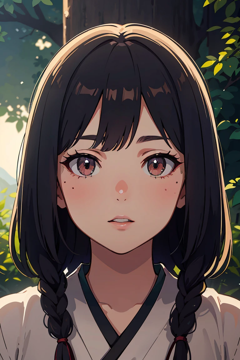 masterpiece, best quality, highly detailed background, perfect lighting, best quality, (extremely detailed face), volumetric lighting, intricate details, shadow, tonemapping, sharp focus, hyper detailed, trending on Artstation. Traditional Japanese mansion in the forest