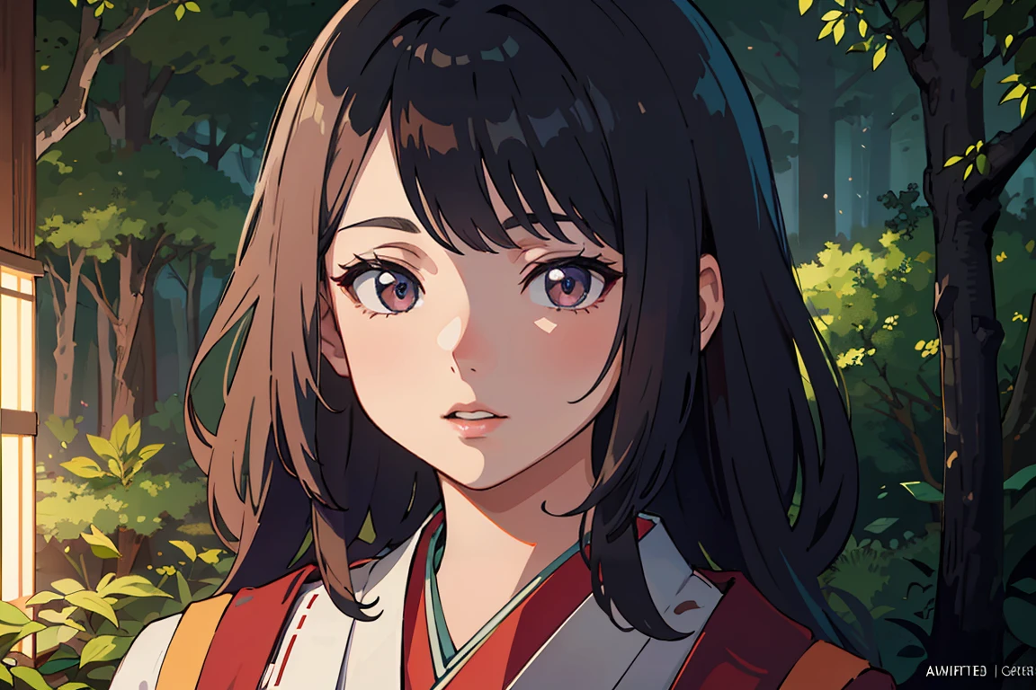 masterpiece, best quality, highly detailed background, perfect lighting, best quality, (extremely detailed face), volumetric lighting, intricate details, shadow, tonemapping, sharp focus, hyper detailed, trending on Artstation. Traditional Japanese mansion in the forest ((Background))
