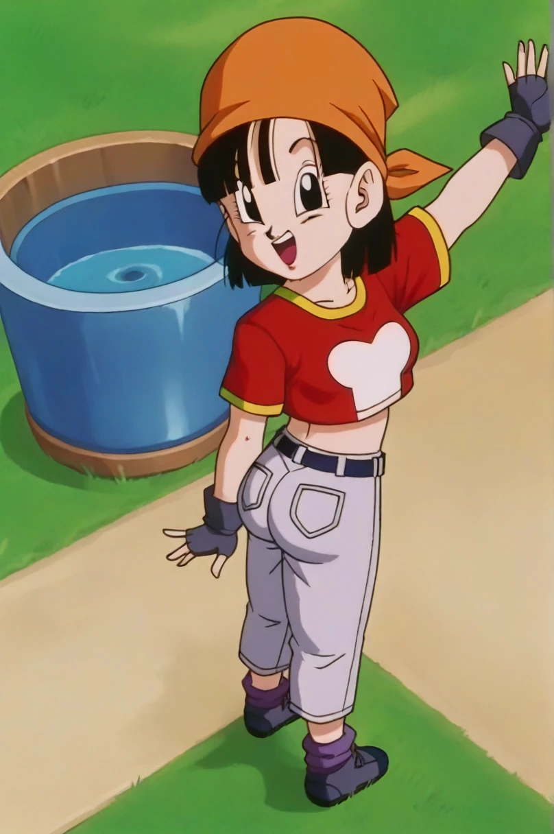 fountain_cheered up, score_9, score_8_above, score_7_above, cheered up screencap,8k, absurd resolution,
Pan \(Dragon Ball\), 1 girl, Alone, SMILE, Open mouth, hits, happy, Grass, black fur, Field, clavicle, aboveper body, :d, teeth, blunt hits, outdoor, black eyes, arm above, eyelashes, aboveper teeth only, happy, in front of the viewer, close-above, retro artStyle, , 1990s \(Style\), orange scarf, language, arched eyebrows, arms above, short hair, medium chest, showing buttocks, 2nalgas, perfect anatomy, skimpy clothing, medium breasts, medium rear, unclothed, big sexy ass, medium hips, sexy bikini, support
