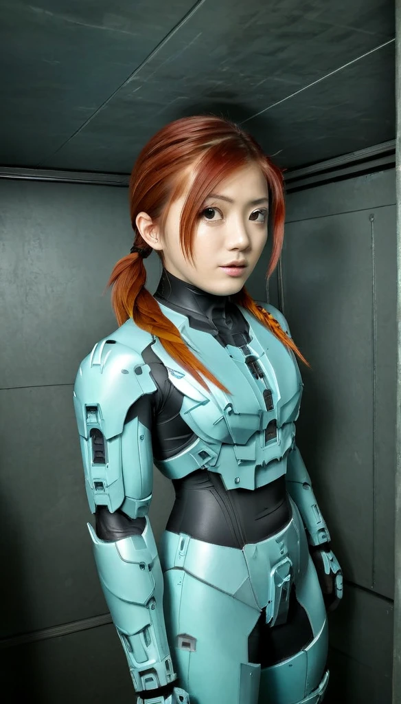 1 Girl、Medium Bust、solo、red Hair、Braid、Mobile Race Suit、Shoulder Armor、ceiling、Wide Shot、Looking Ahead、zipup suit 、Closed Mouth、Highest quality、medium quality、22 years old、Mobile Trace System、cockpit、Asian、CyborgCosplay

