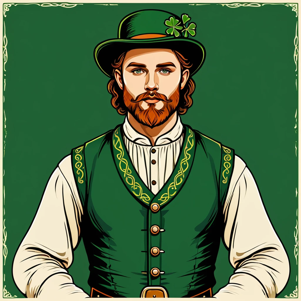 man in irish folk outfit, vector graphics, strong contours