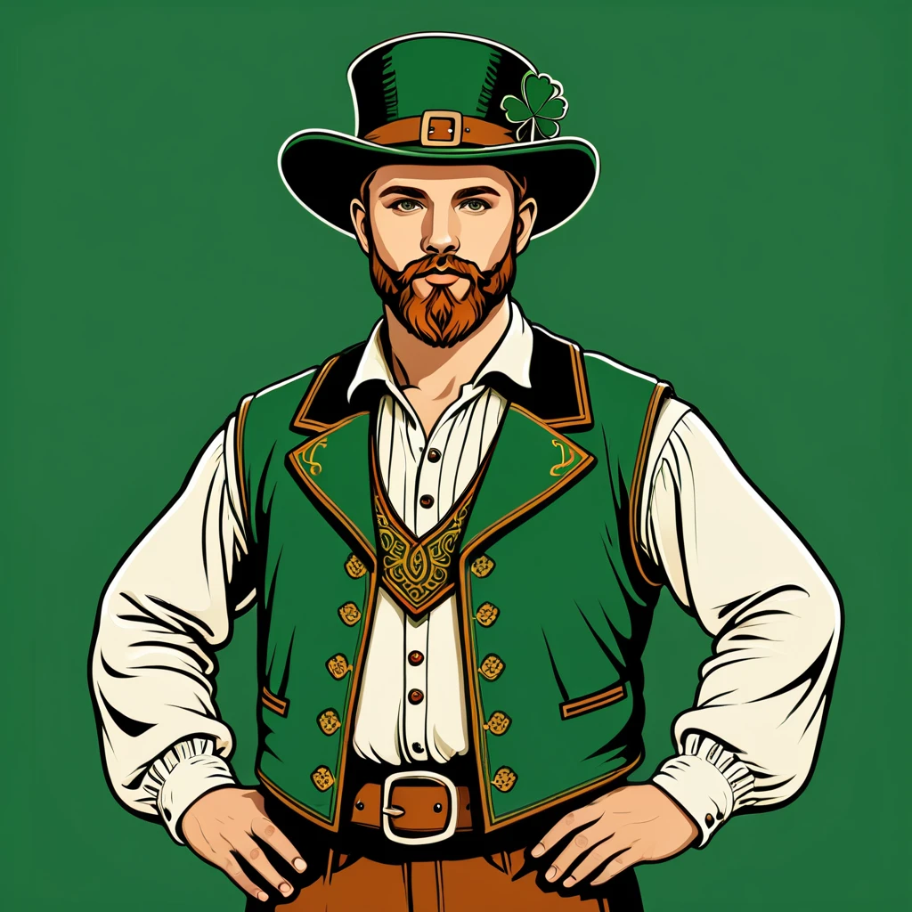 man in irish folk outfit, vector graphics, strong contours
