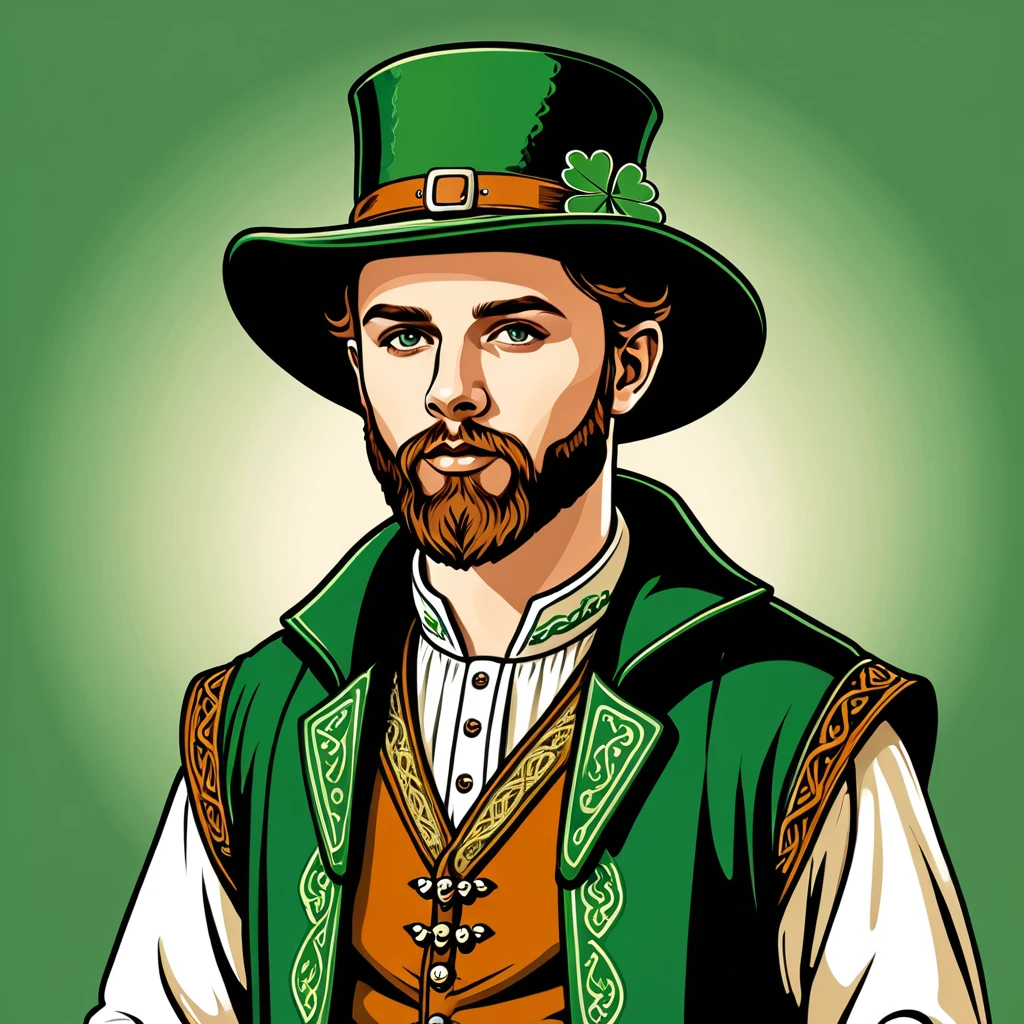 man in irish folk outfit, vector graphics, strong contours