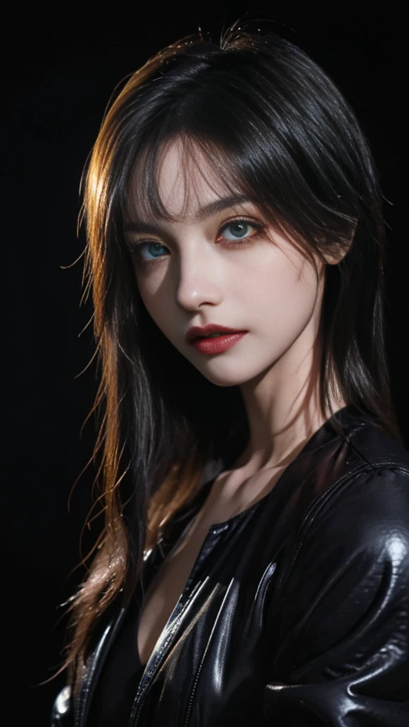 excellent rendering, 8K, masterpiece, super high quality, beauty: 1.2, professional illustration: 1.1, ultra detail: 1.3, Ultra Lighting, very detailed, (About dark light) 1 girl, 
 goth_punk
Heterochromia of red and yellow eyes、(full shot,cowboy shot, long shot)