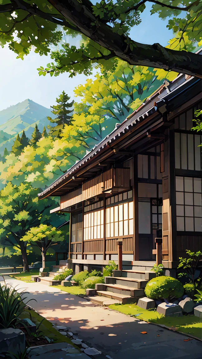 masterpiece, best quality, highly detailed background, perfect lighting. Traditional Japanese mansion in the forest ((Background))