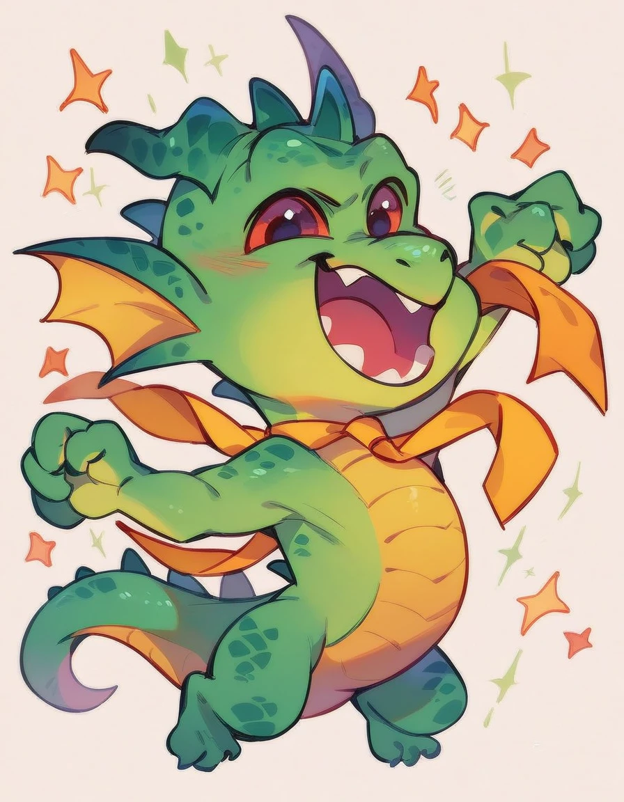  high quality, (dragon), (cute little Dragon), (cartoon:1.3),(chibi:1.2),(pixar style:1.2),(cute expression:1.1), ((((red with yellowish colors)))), he wears a gold tie, (((cheering pose))), white background, full body, very cute