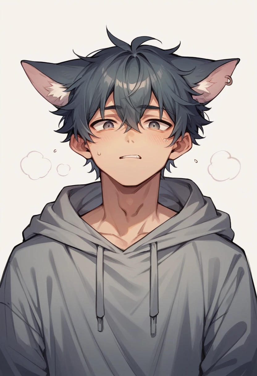 boy cat , black hair , pink eyes