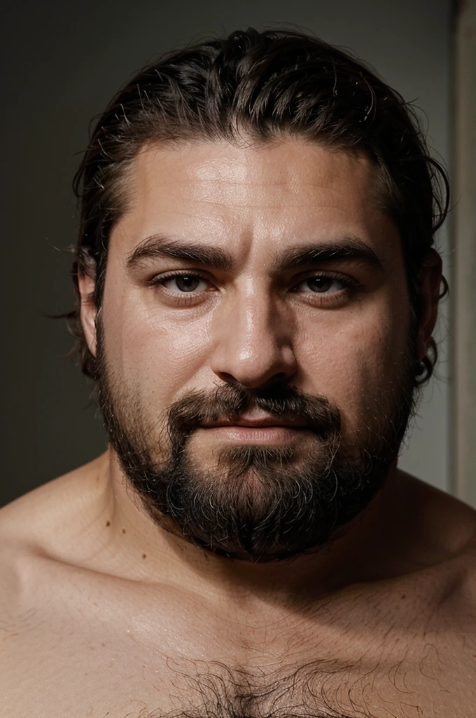 le buste et le visage d un homme noir un peu gros de 30 à 45 ans avec un crane chauve et une barbe garnie a quelque poile blanc face camera habillé d un style simple
