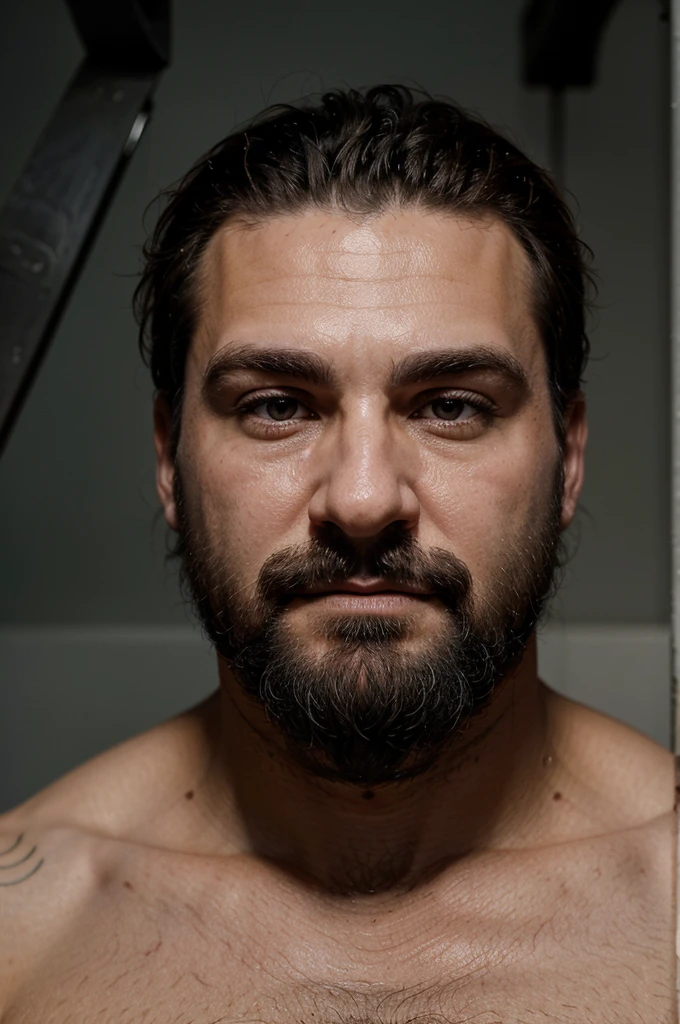 le buste et le visage d un homme noir un peu gros de 30 à 45 ans avec un crane chauve et une barbe garnie a quelque poile blanc face camera habillé d un style simple