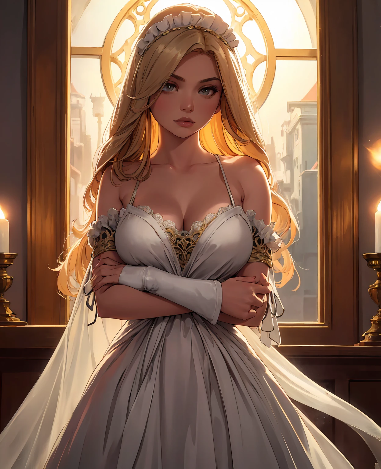 a beautiful young woman, medieval fantasy maid servant, intricate medieval dress, delicate lace and embroidery details, soft warm lighting, elegant pose, dreamy atmospheric background, highly detailed, photorealistic, 8k, masterpiece, (best quality,4k,8k,highres,masterpiece:1.2),ultra-detailed,(realistic,photorealistic,photo-realistic:1.37),HDR,UHD,studio lighting,ultra-fine painting,sharp focus,physically-based rendering,extreme detail description,professional,vivid colors,bokeh,portrait