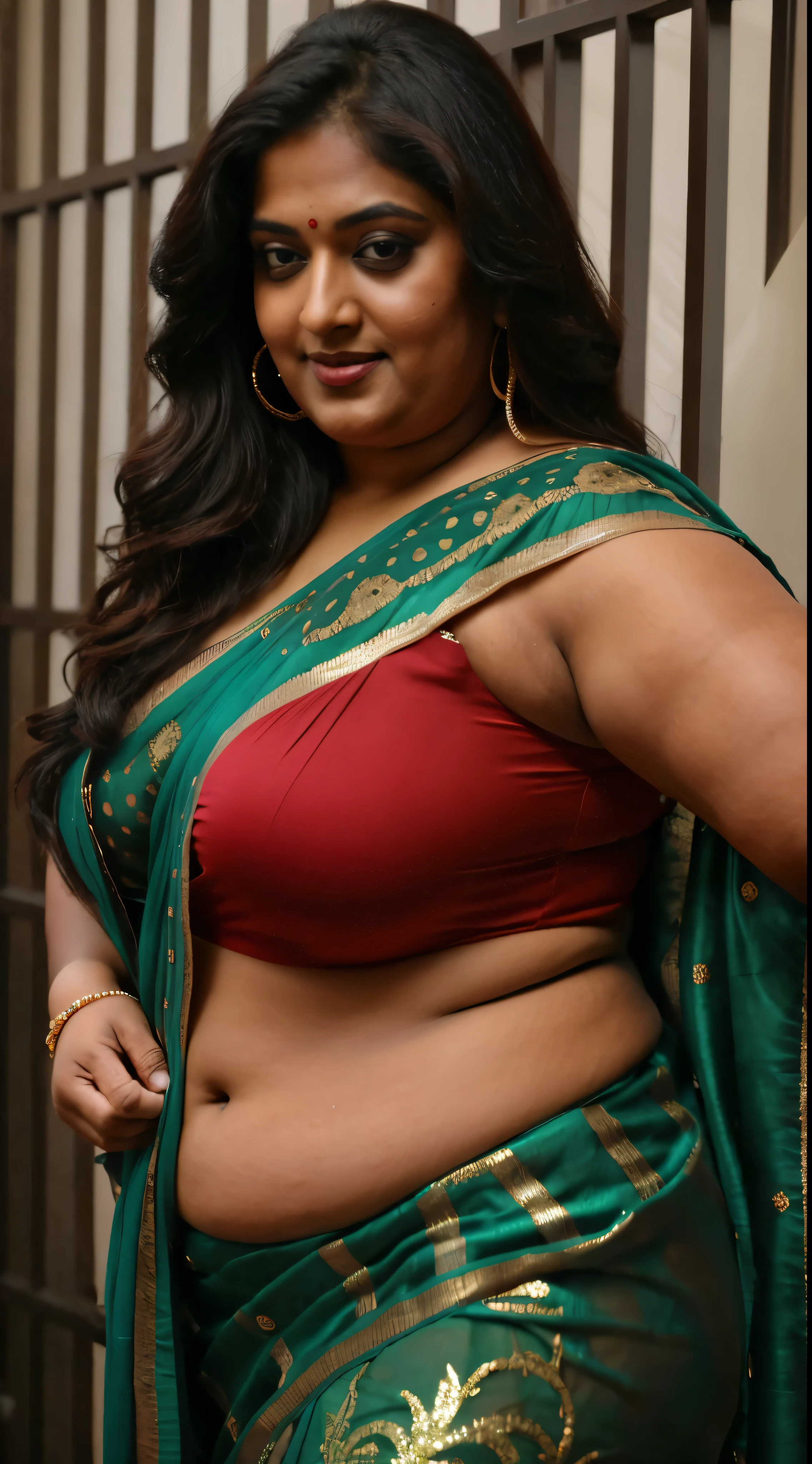 Sexy fat plus size indian bhabhi, sleeveless blouse, desi hot aunty, looks like Anushka Shetty, wearing sleeveless saree blouse, sexy sequin saree, bold saree fashion, bong saree fashion, bold hot photoshoot, sexy sequin saree, she has fleshy arms and fat wide belly, sexy armpits, showing her attractive fleshy figure, high quality skin, skin pores, skin texture, deep juicy navel, sexy navel folds, fleshy figure, jiggly belly, hyper realistic skin, RAW Foto,