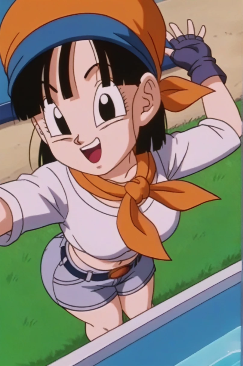 fountain_cheered up, score_9, score_8_above, score_7_above, cheered up screencap,8k, absurd resolution,
Pan \(Dragon Ball\), 1 girl, Alone, SMILE, Open mouth, hits, happy, Grass, black fur, Field, clavicle, aboveper body, :d, teeth, blunt hits, outdoor, black eyes, arm above, eyelashes, aboveper teeth only, happy, in front of the viewer, close-above, retro artStyle, , 1990s \(Style\), orange scarf, language, arched eyebrows, arms above, short hair, showing buttocks, 2nalgas, perfect anatomy, medium breasts, medium rear, unclothed, big sexy ass, medium hips, naked