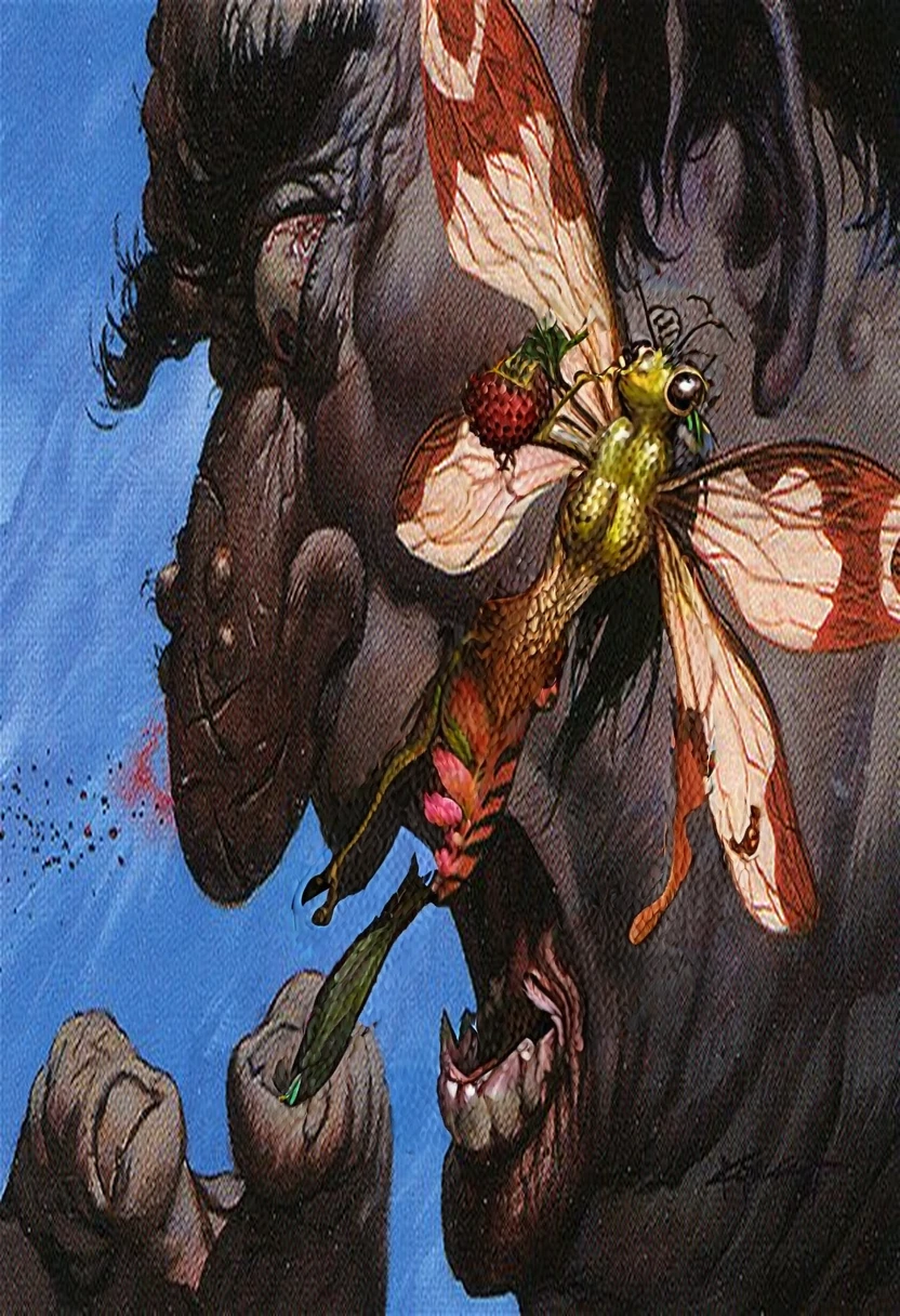 (a tiny naked fairy sitting on an the enormous nose of a massive ugly giant face) fairy tale, ((close up of a giant ugly male face with crossed eyes )) (a flower fairy flashing her naked ass in the face of an ugly giant 1.6) woman (pretty pink vagina dark butterfly wings labia), fairy, goddess figure, pomegranate, juicy, fruiting flowers, blossoms, spring, closeup (elaborate details, baroque 1.5) copulating, deflowered, probiscis, nectar, licking, drinking, pussy licking, felatio, cunni lingus