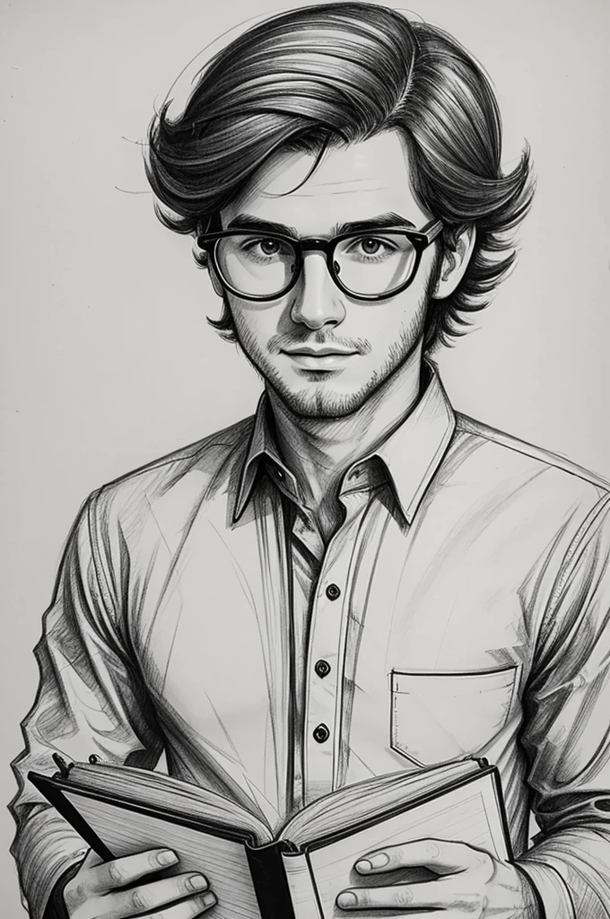 ((sketch)) ((method)) Boy with hair with a book hairstyle and glasses