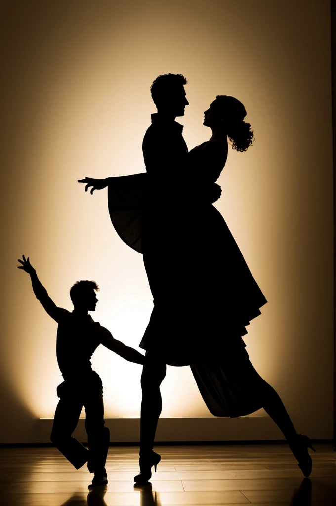 Silhouette of a woman and a man dancing contemporary together 