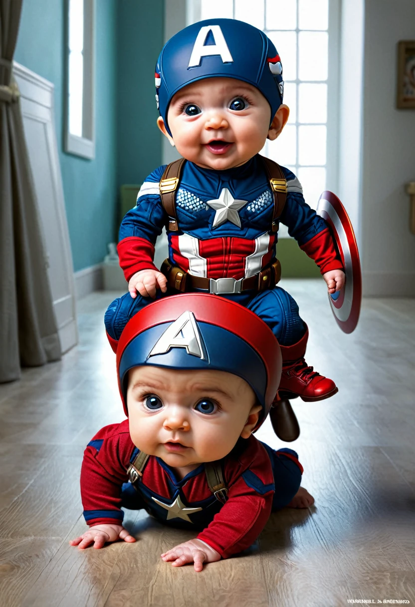 Baby  capitan america,  funny, 3D