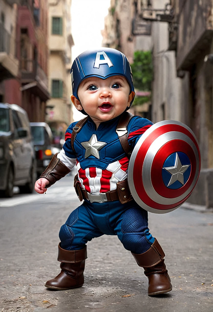 Baby  capitan america, real size shield, heavy funny, 3D