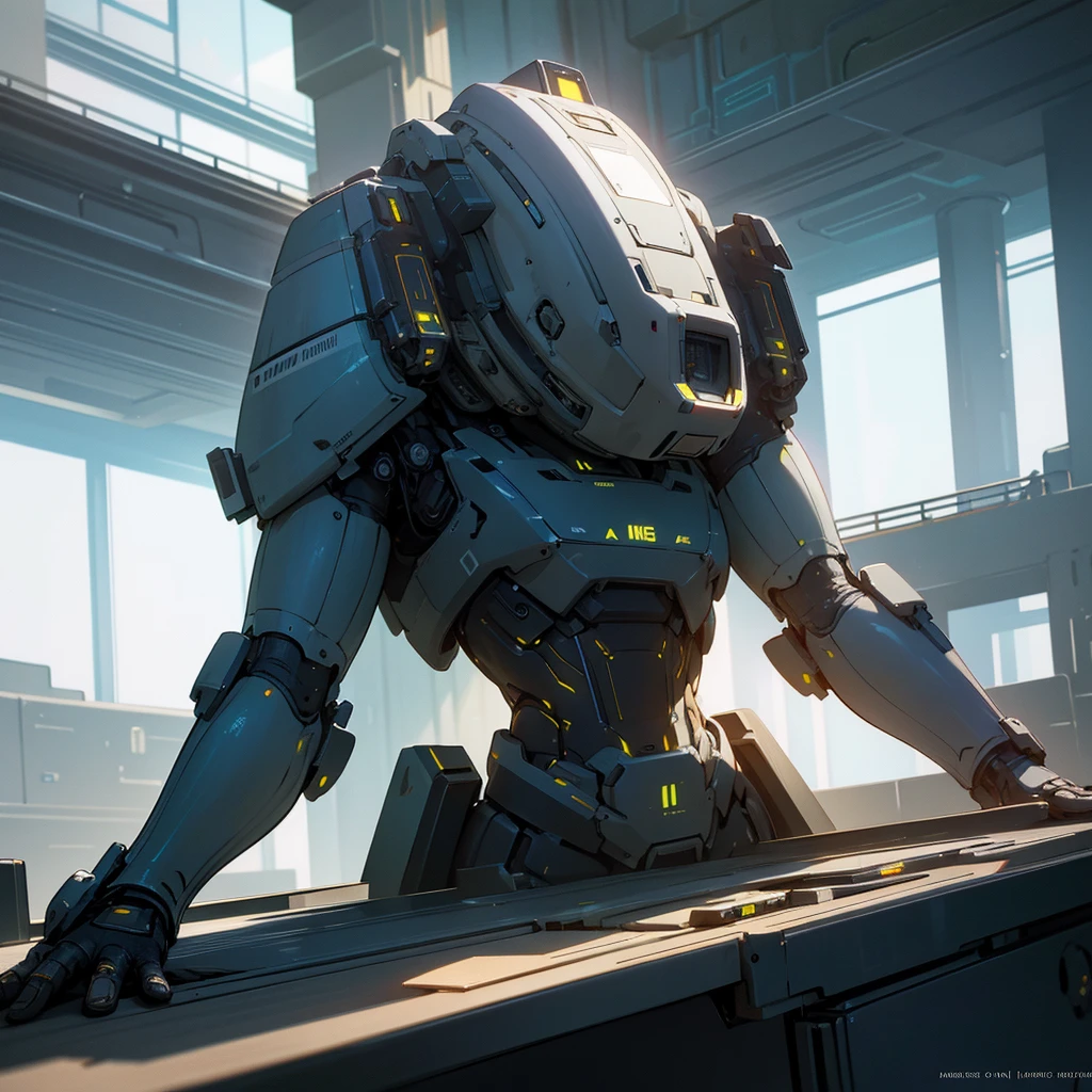a futuristic closed book on a futuristic construction table, high detail, 8k, photorealistic, cinematic lighting, dramatic shadows, metallic textures, neon colors, glow effects, advanced technology, industrial design, clean modern architecture, complex machinery, intricate details, cutting-edge technology