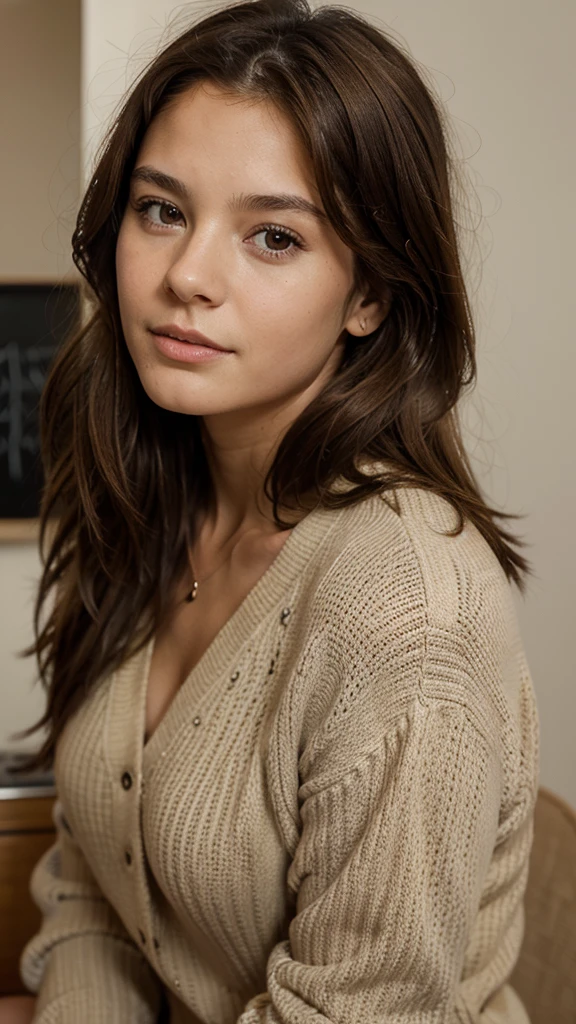 wife, French,18 ans, Brown eyes, Brown hair, modern children's room, instagramart