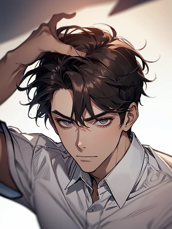 Ultra Detail,Haig Quality,sketch,1male,matured male,30 years, Beautiful face,(black short hair),Handsome men,Pearl skin,White short sleeved shirt,drooping eyes,japanese high school,Dynamic Angle,Japan Anime,Whole body,face forward