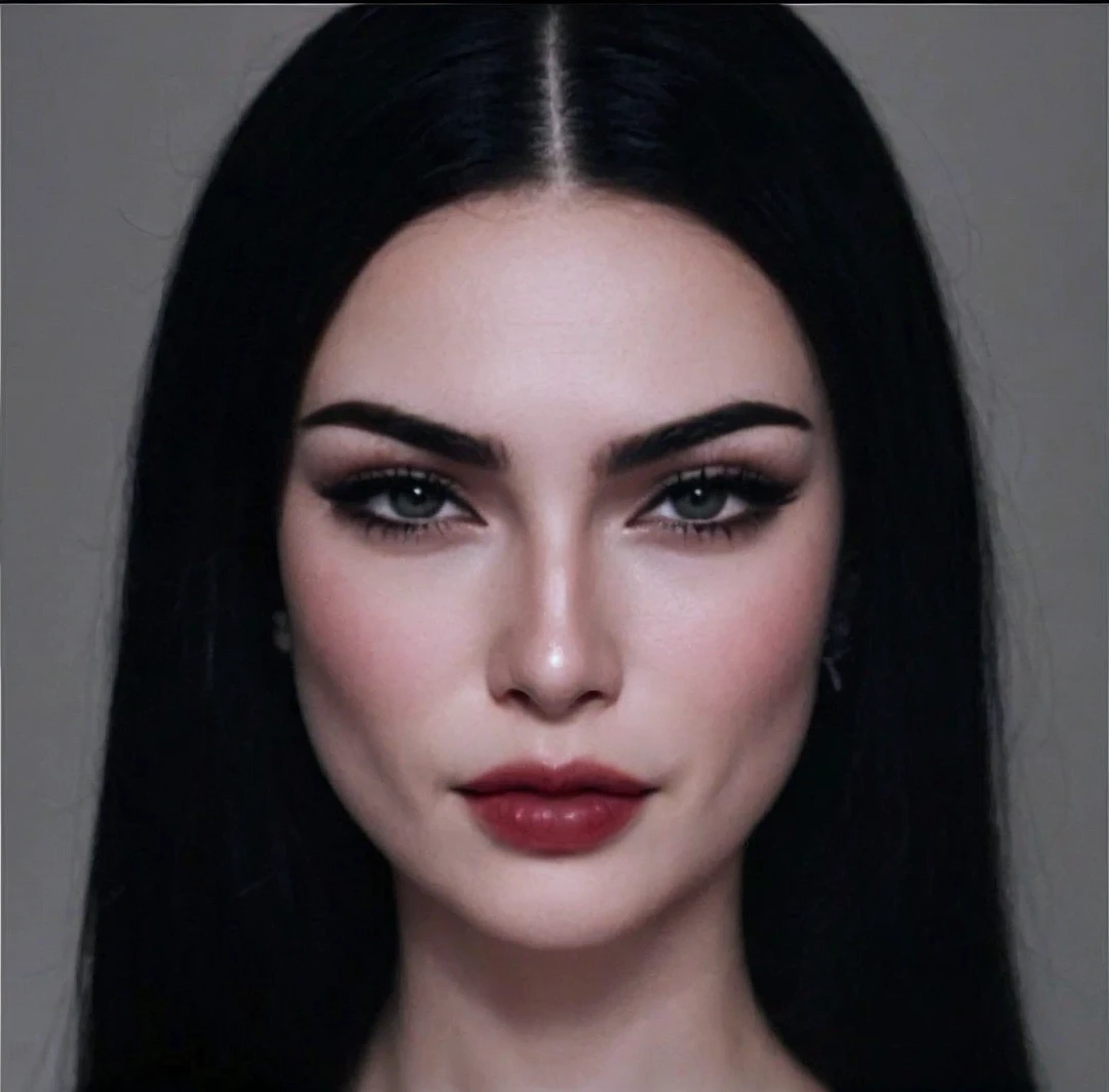 1 girl, length hair, Looking at the viewer, black hair, jewellery, breasts, hourglass figure, red eye, Make-up, Fangs, Stupid smile, tiara,