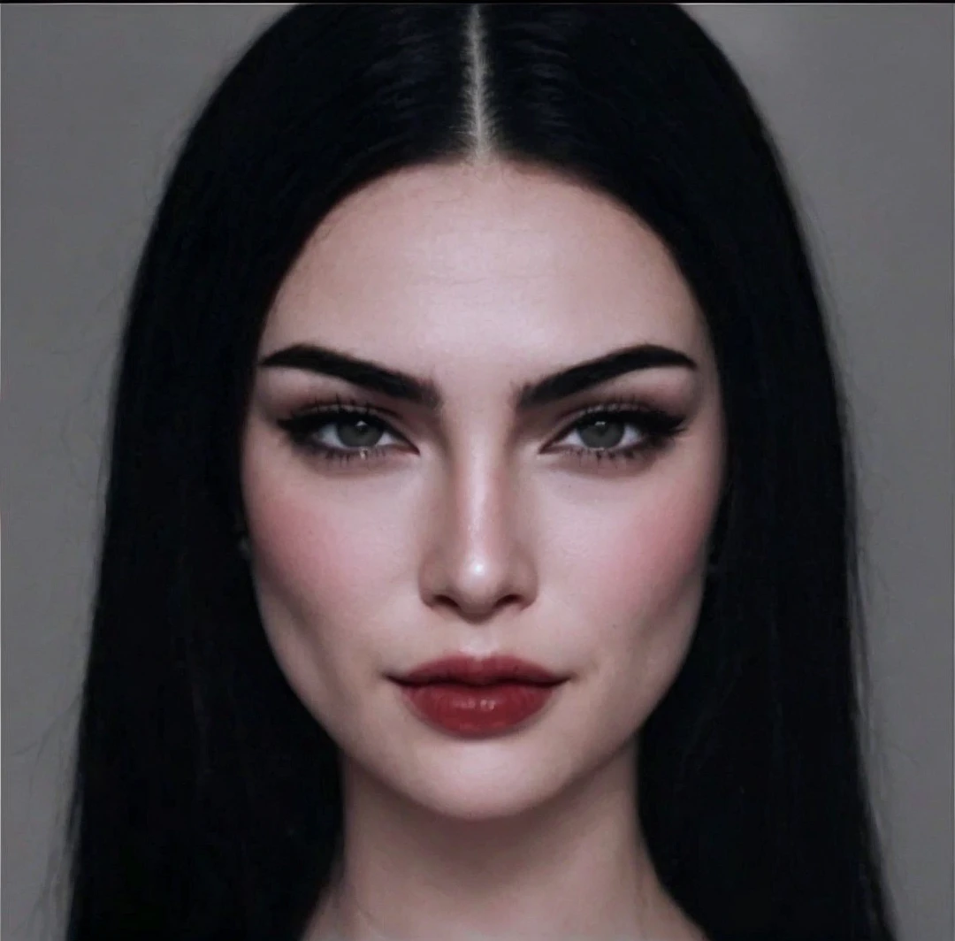 1 girl, length hair, Looking at the viewer, black hair, jewellery, breasts, hourglass figure, red eye, Make-up, Fangs, Stupid smile, tiara,