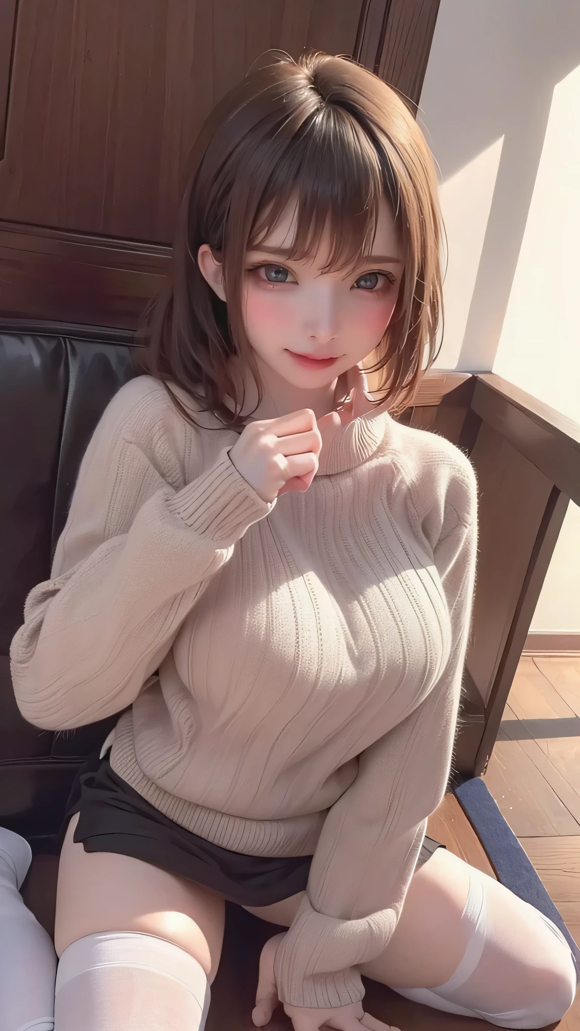 (random  pose),(Highest image quality,(8k),ultra-realistic,best quality, high quality, high definition, high quality texture,high detail,beautiful detailed,fine detailed,extremely detailed cg,detailed texture,a realistic representation of the face,masterpiece,Sense of presence),sweater,tight mini skirt,stockings,Engineer boot