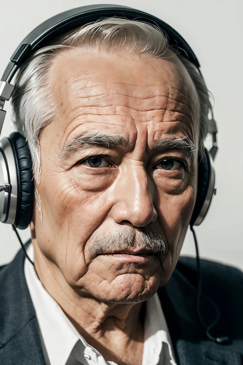 ((best qualityer)), ((work of art)), (detailded), an old man with headphones looking intently forward