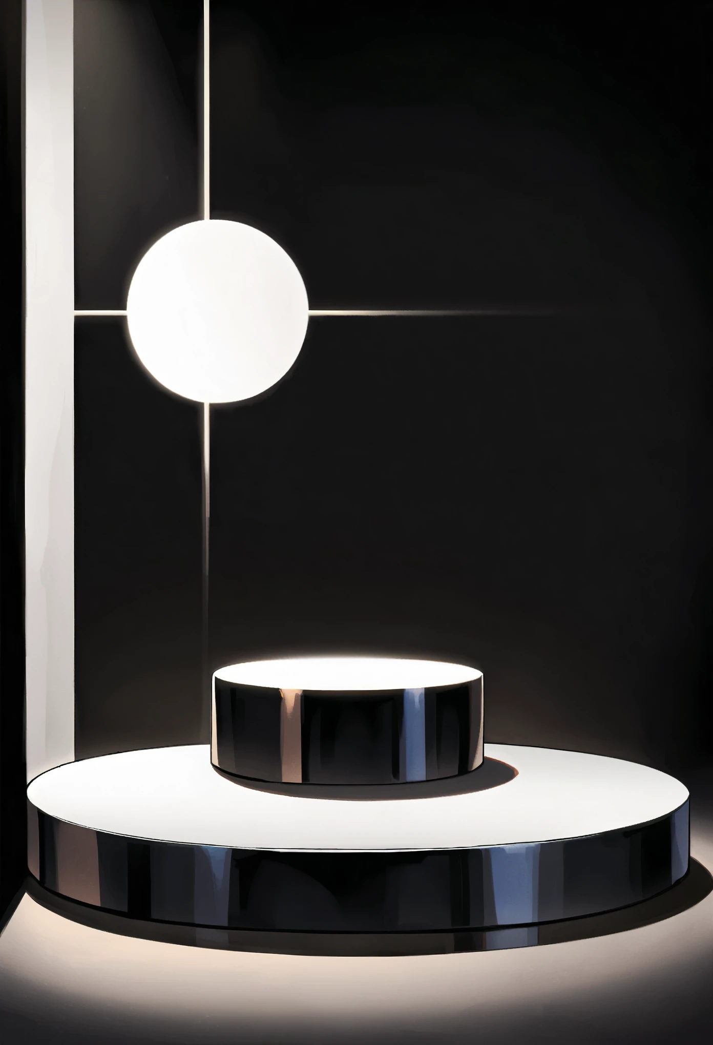 White round podium with spotlight on black background, mockup stage for product presentation or award ceremony