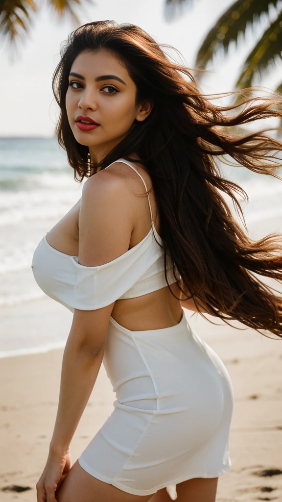Ultra realistic cinematic soft light and ultra detailed red hour portrait,1girl in, 19, Solo, Long hair, Colossal , Looking at Viewer, black hair, Bare shoulders, Brown eyes, Full body, off shoulders, red football t-shirt, Realistic, A sexy, 4K, max quality, small breasts, super sharp image, 8K, beautiful pose, playboy model, photo session, red lips, headshot, masterpiece, sex bomb, kashmiri, detailed body, Egyptian dress, chewing lips, highly detailed, seducing, seductive,face only, perfect lightening, white skin, good bright lightening, beach ,