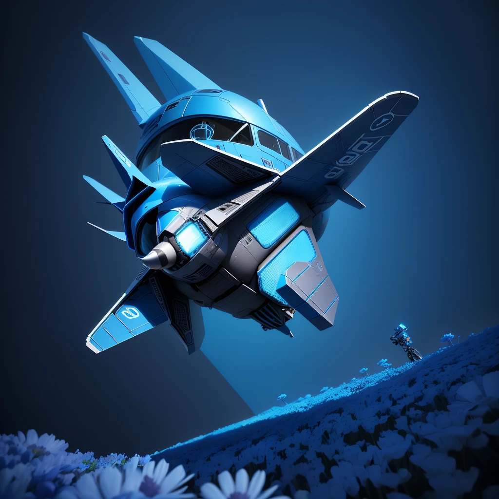 there is a small airplane flying over a blue robot, blue flying hearts, blue flowers, 3 d illutration, 3 d illustration, 3d illustration, inspired by Chris LaBrooy, intricate 3 d illustration, 3 d epic illustrations, behance 3d, sergey zabelin, 3d matte illustration, 3d minimalistic art, trend on behance 3d art