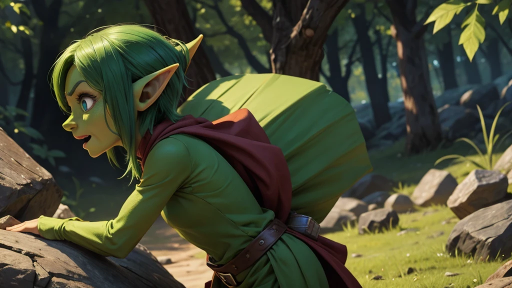 a scared little green-skinned elf
